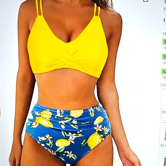 NWT Hesxuno Yellow and Blue Floral Women's Tummy Control Bikini Set 2X - Picture 1 of 8